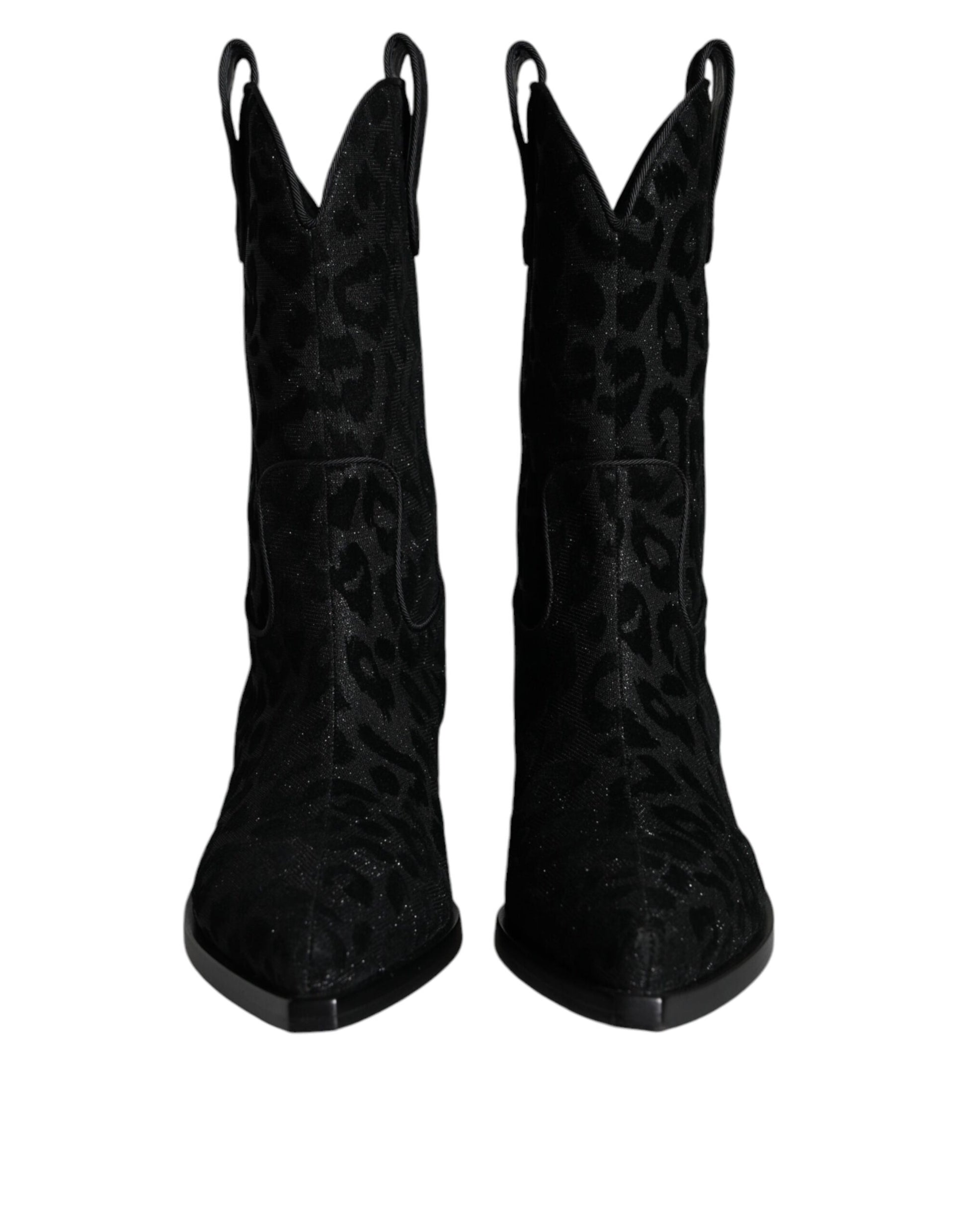Pair of black boots with silver sequins