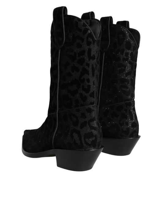 Pair of black leopard print boots