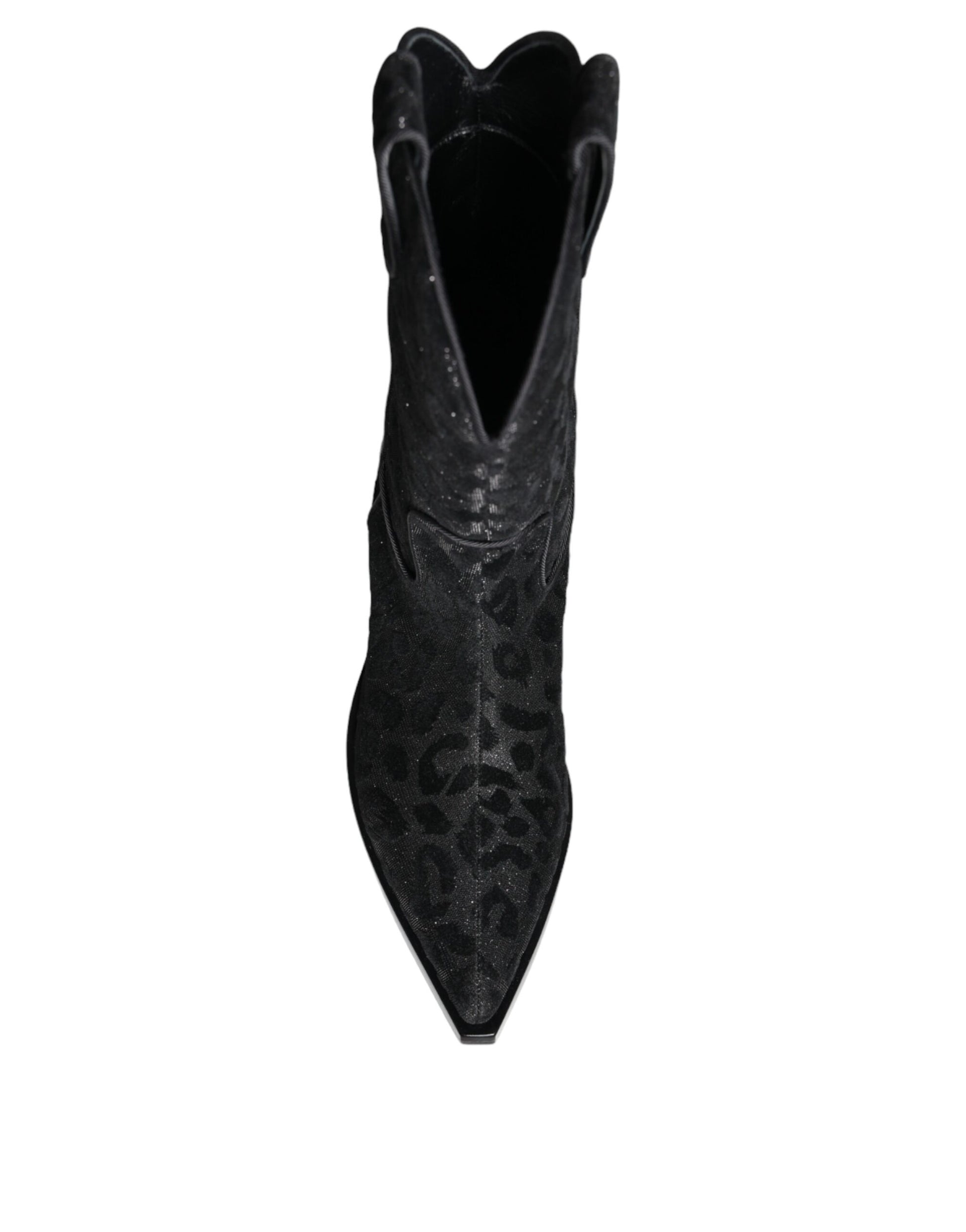 Black cowboy boot with embroidery on top