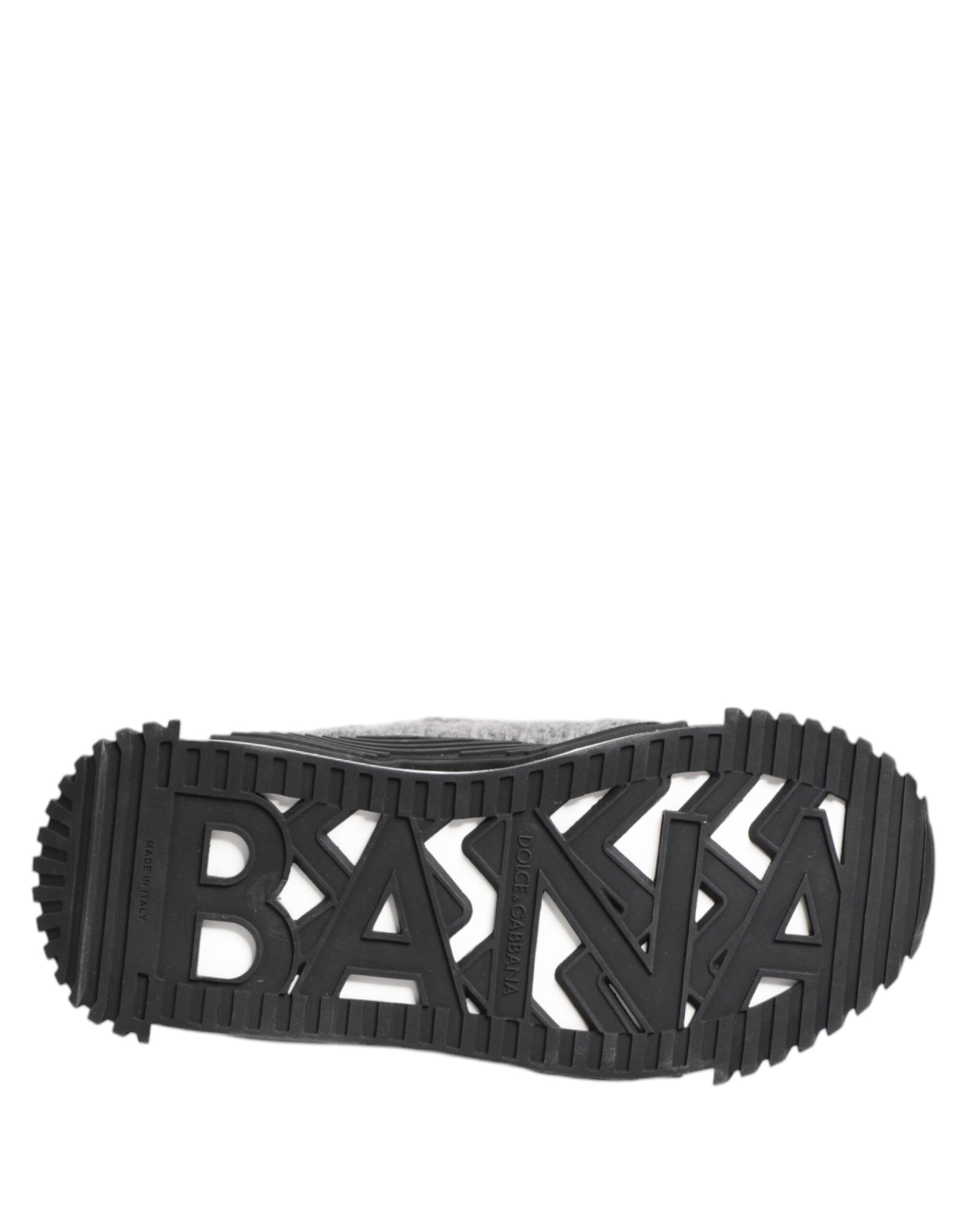 Black shoe with white lettering