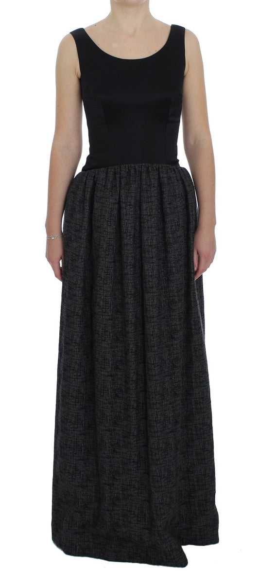 Long black dress with patterned skirt