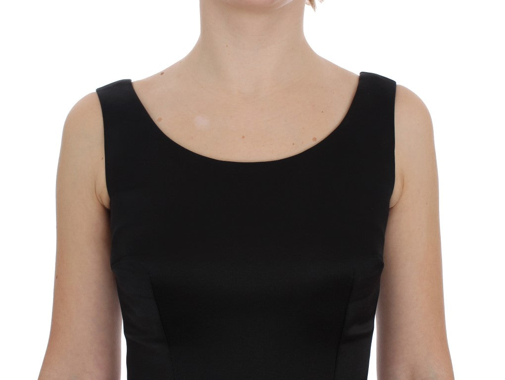 Black sleeveless dress with scoop neckline