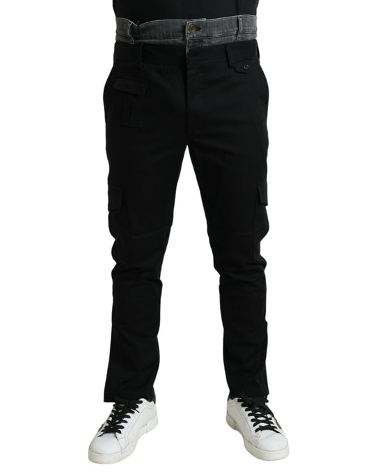 Pair of black cargo pants with pockets on sides