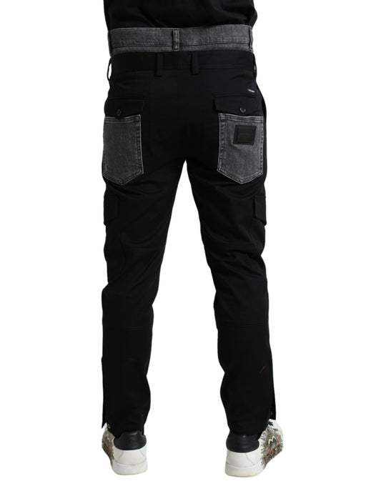 Pair of black cargo pants with pockets on sides