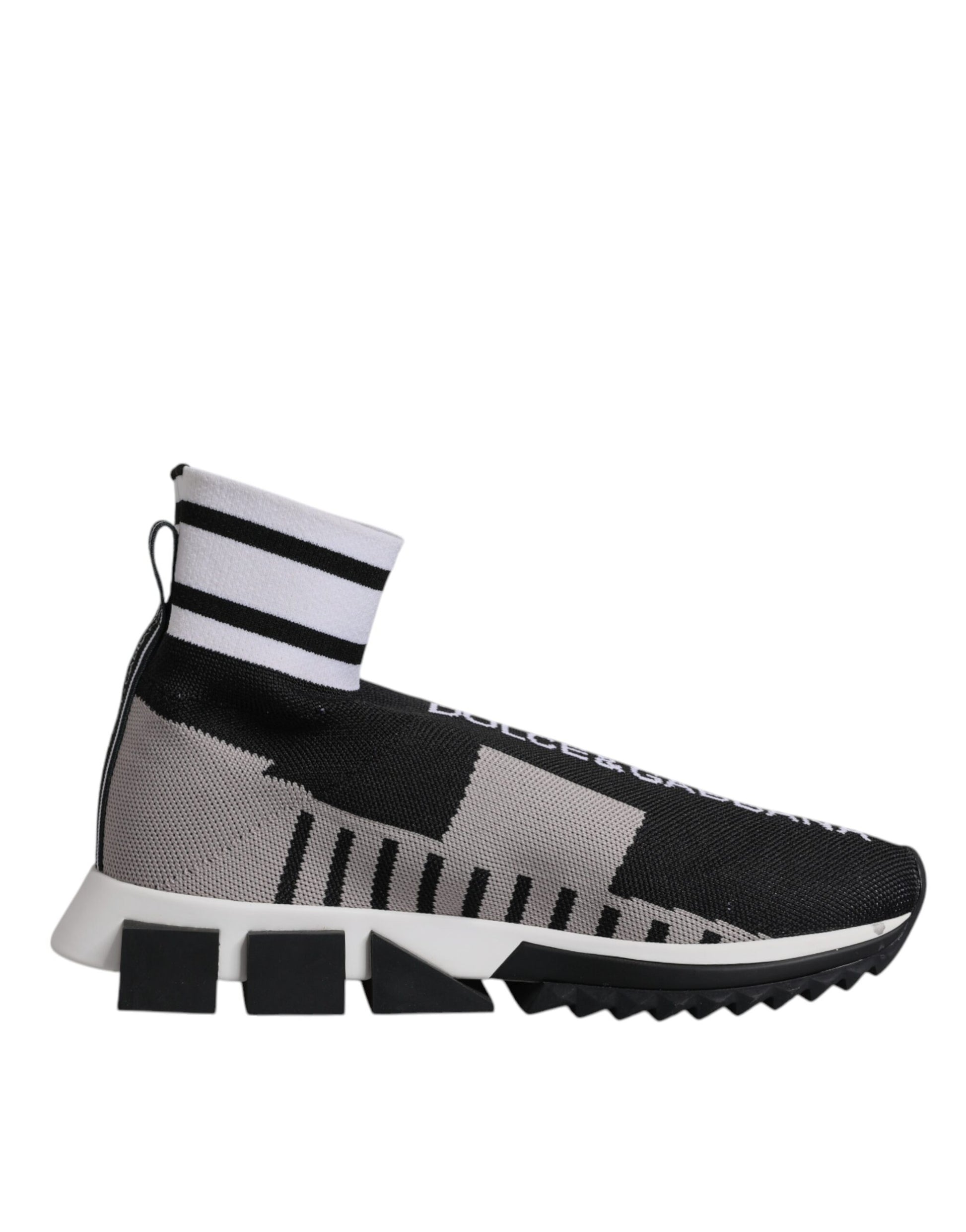 A pair of black and gray women's sneakers with a sock-like design