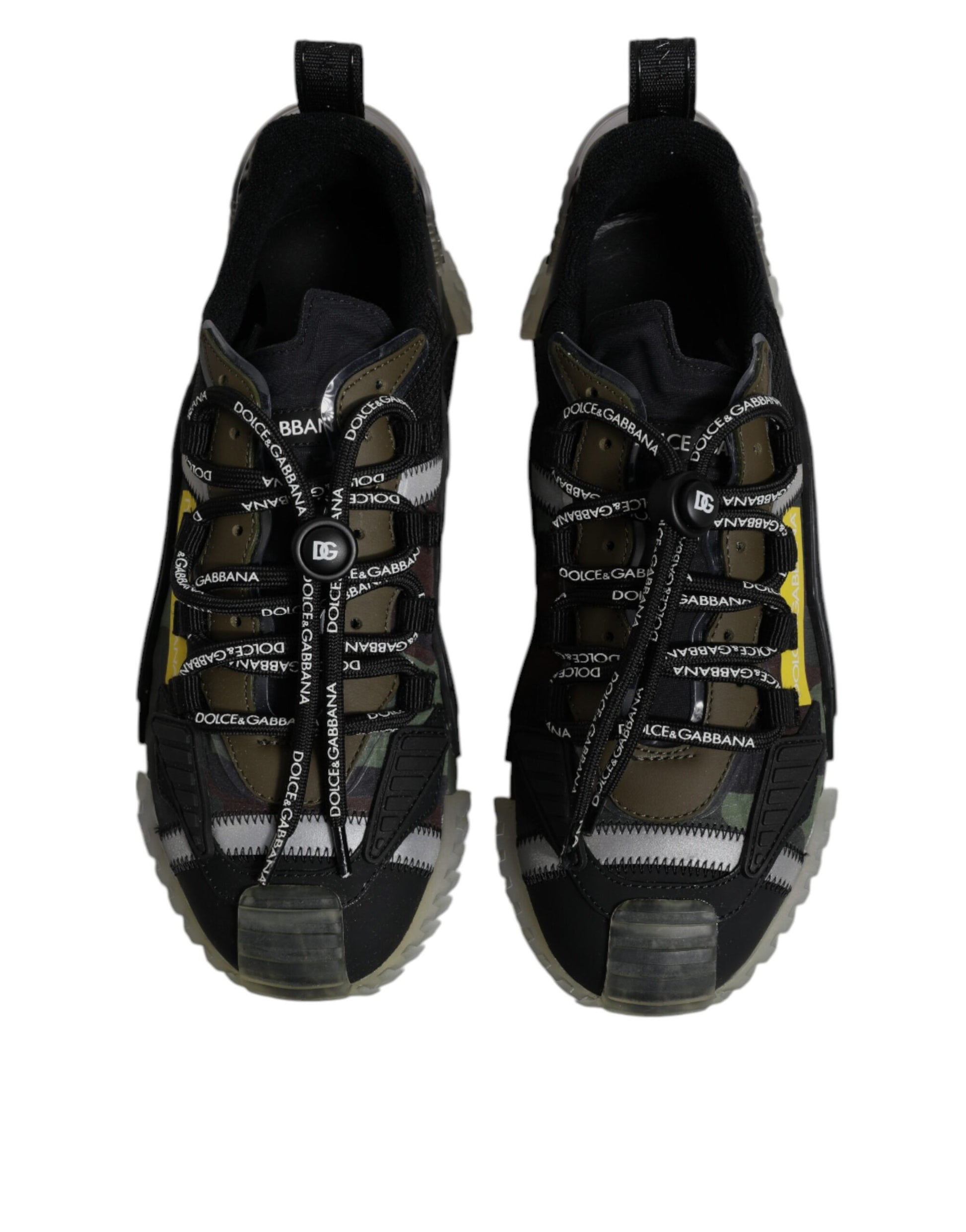 Pair of black and white hiking shoes with laces