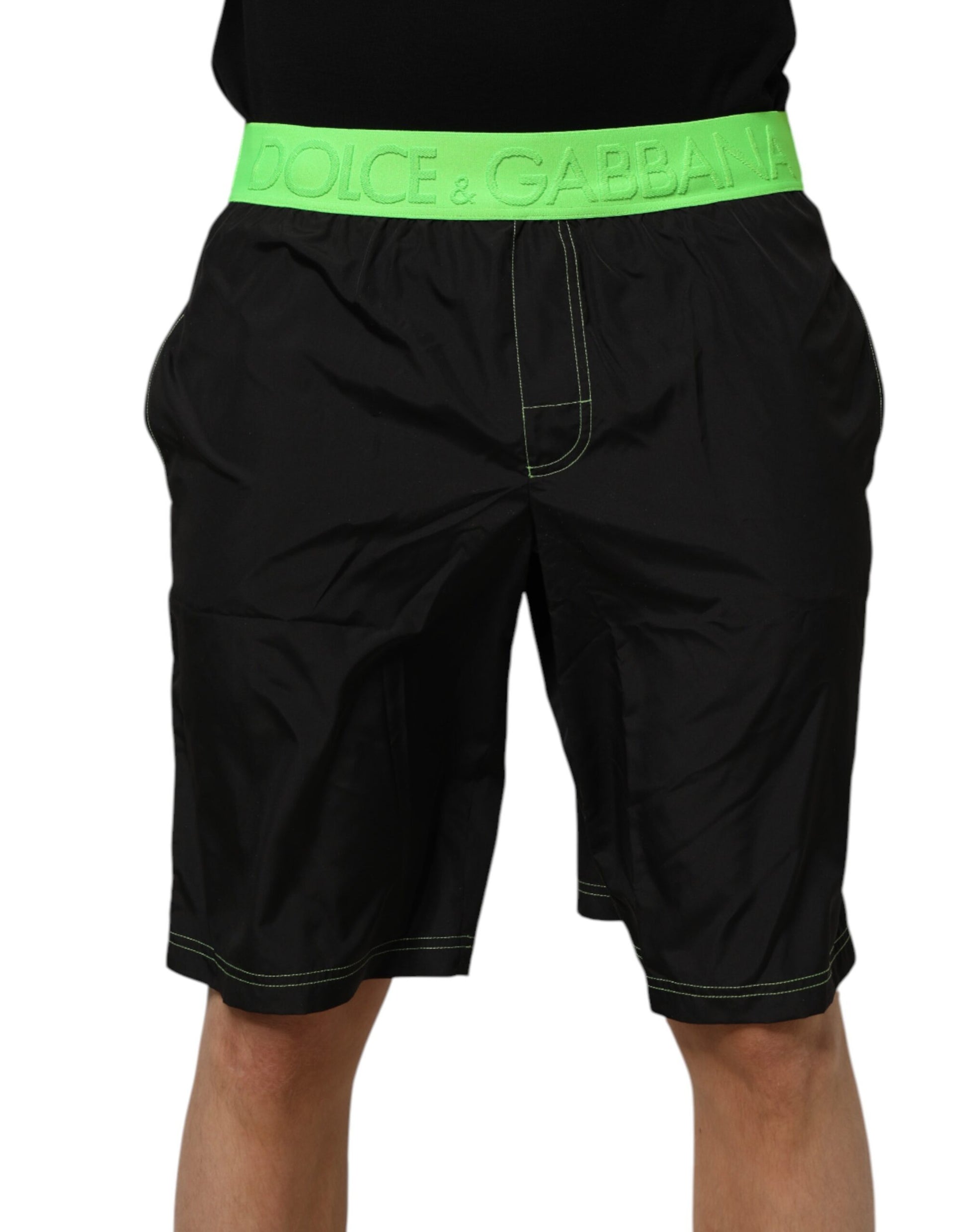 Black shorts with neon green trim