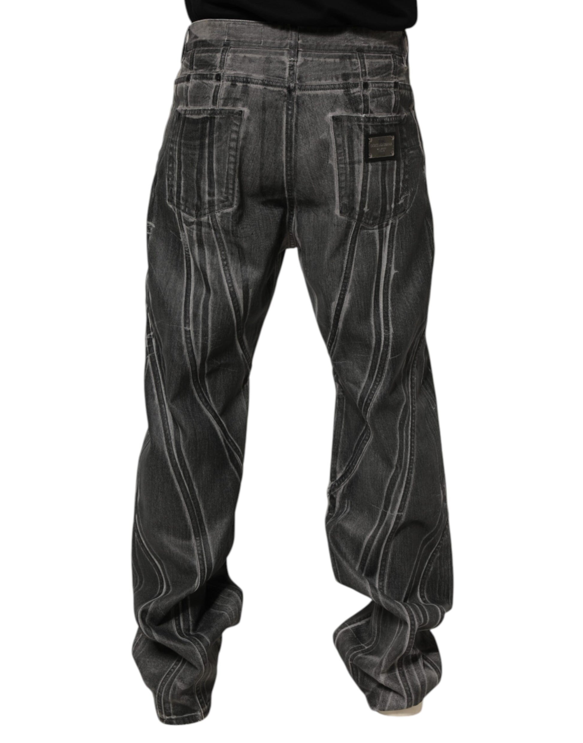 Pair of blue jeans with stitched design on legs