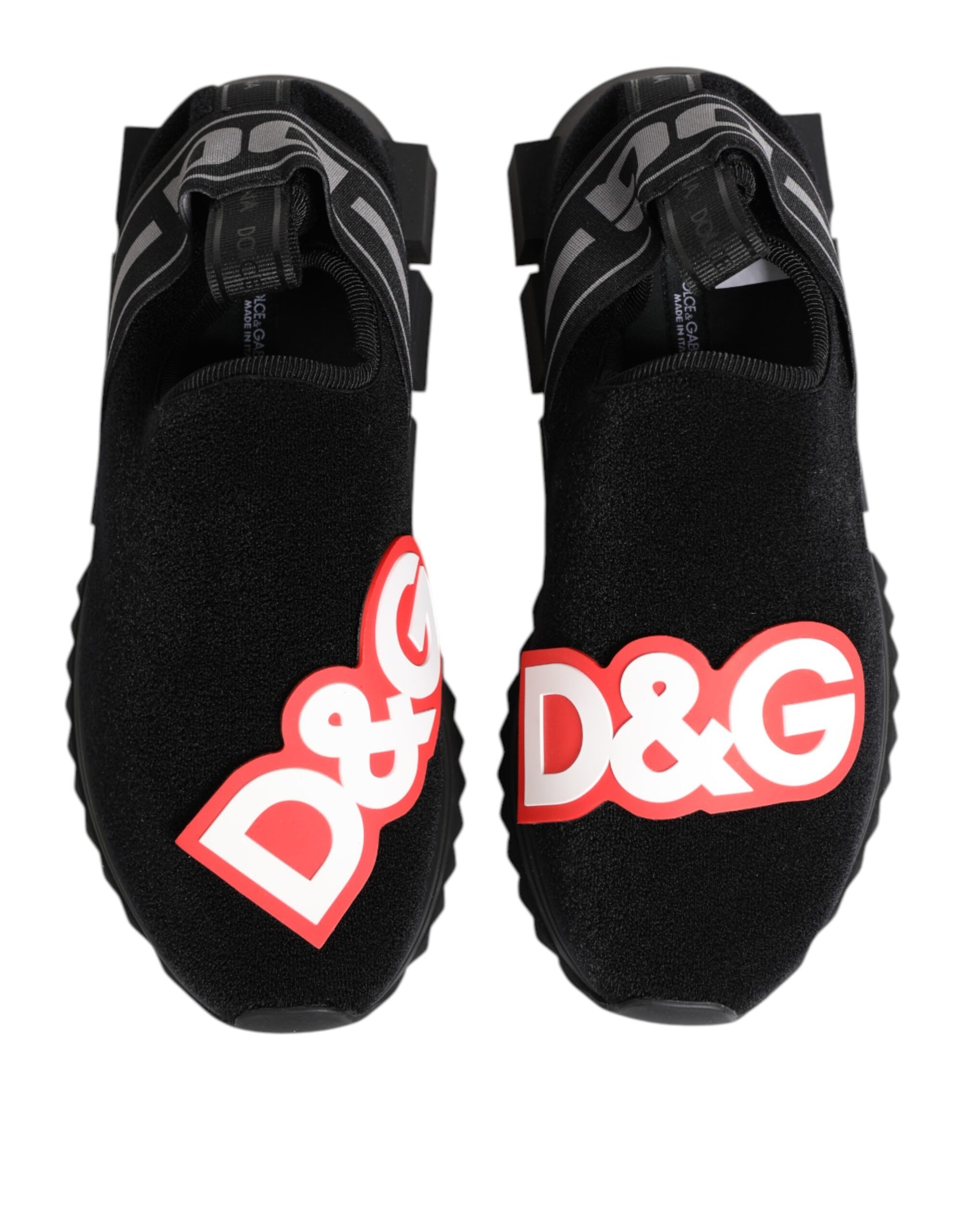Pair of black sneakers with red D&G logo on side