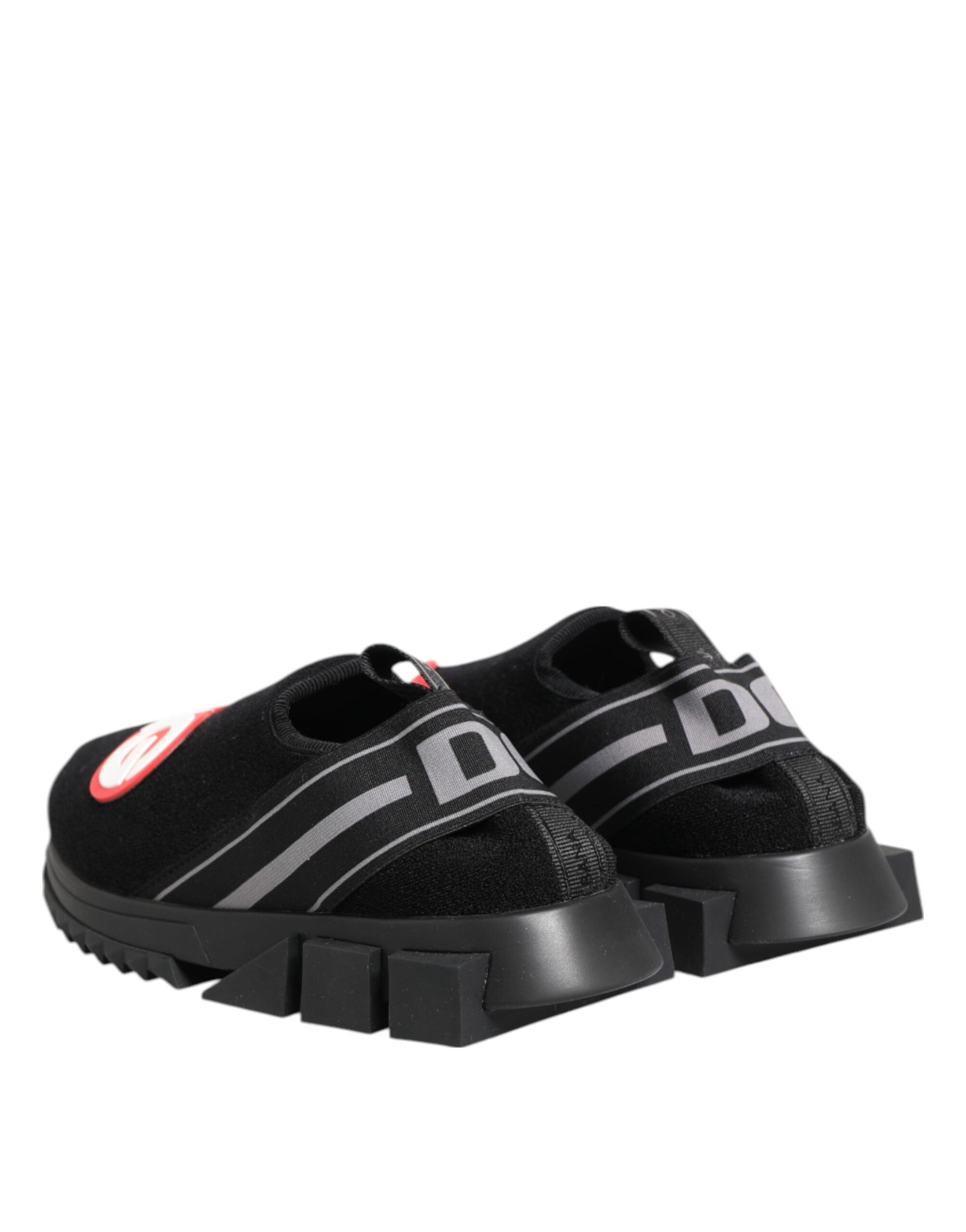 Pair of black sandals with white stripes