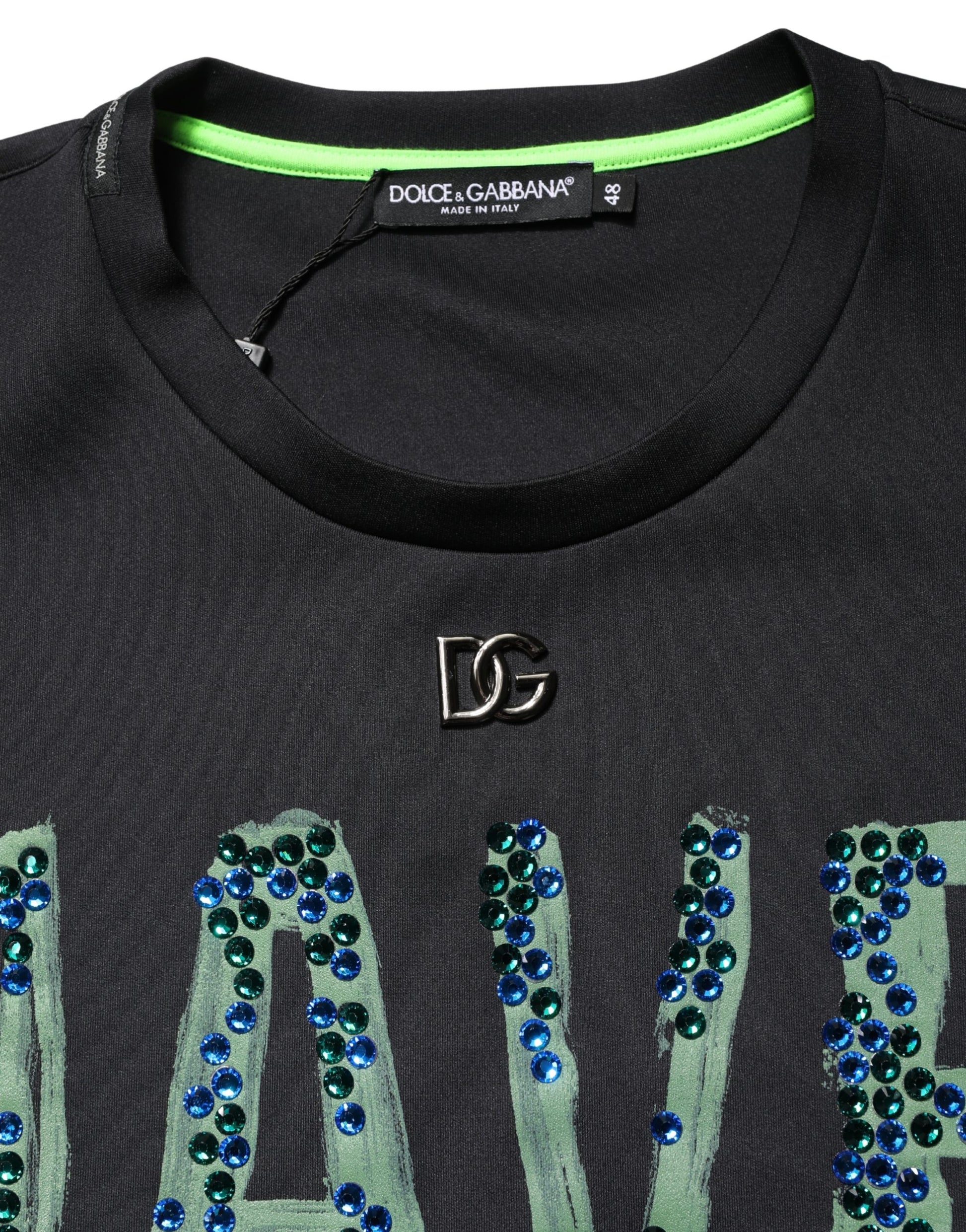 Black shirt with blue sparkles on front