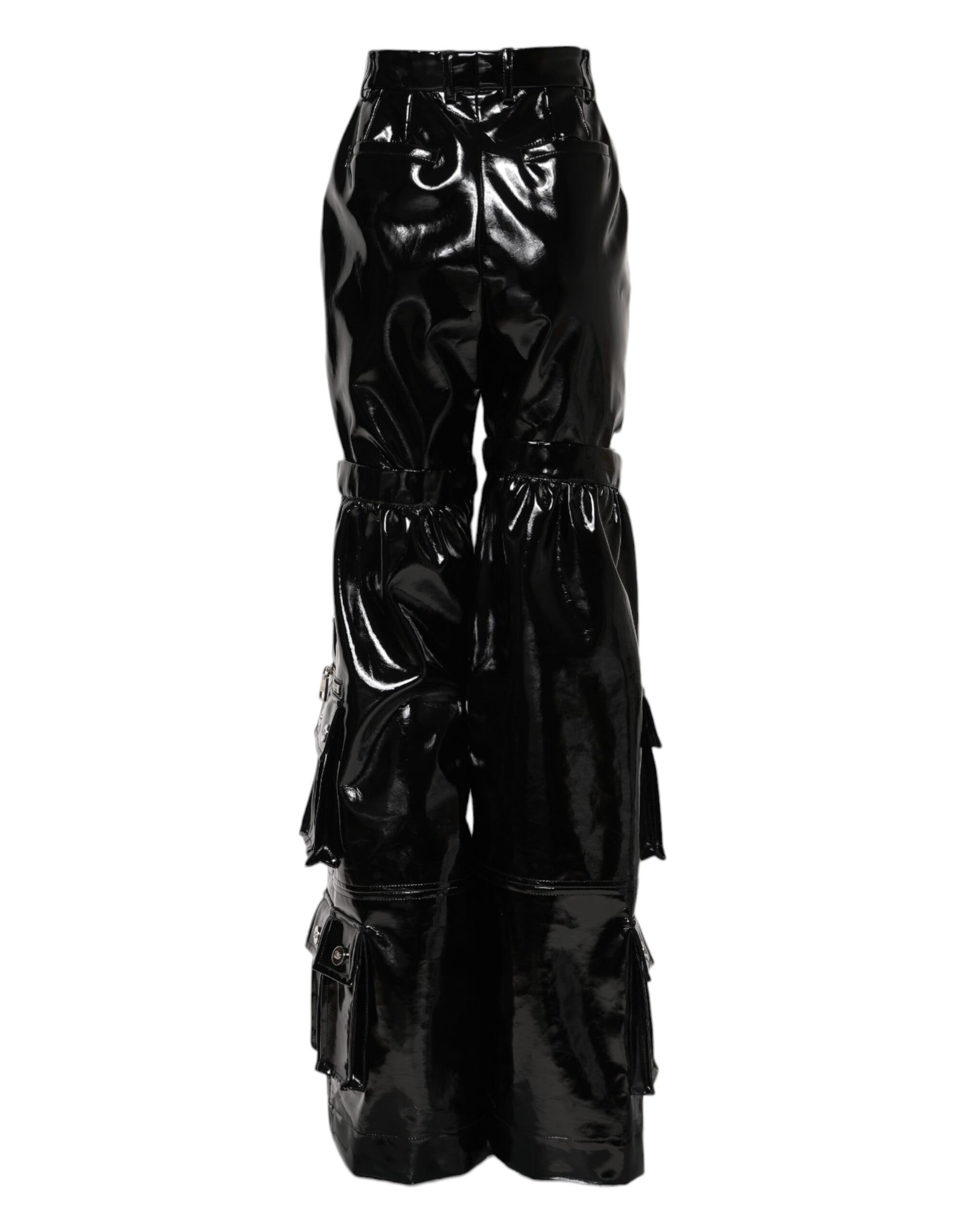 Black leather pants with zippers and straps