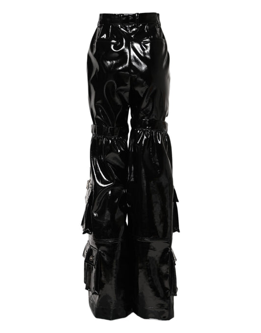 Black leather pants with zippers and straps