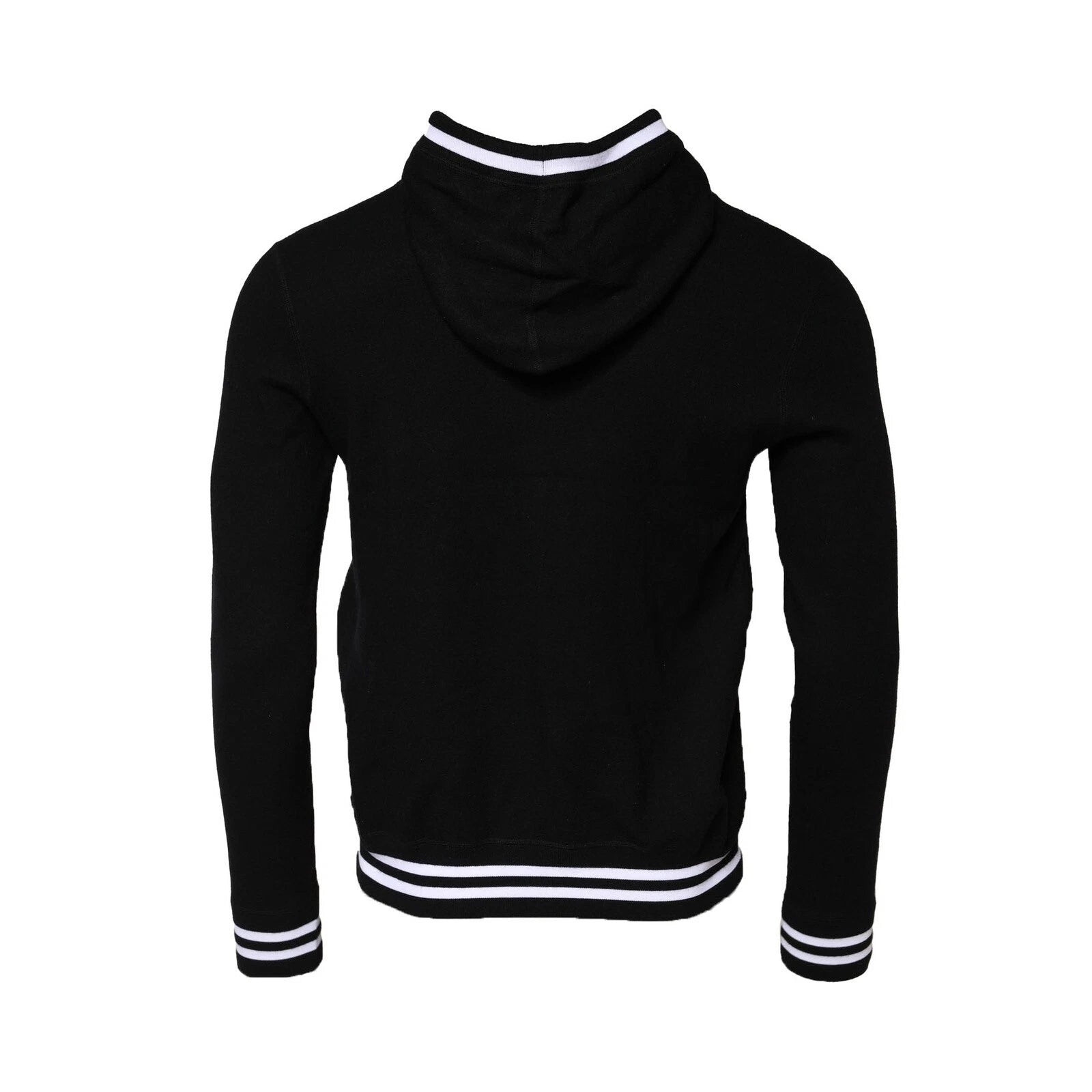 Black sweater with white stripe on neckline