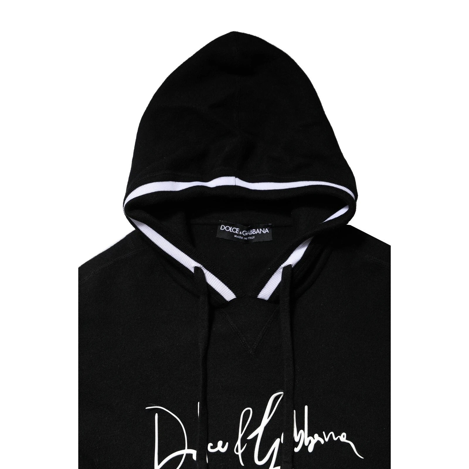 Black hoodie with white lettering on front