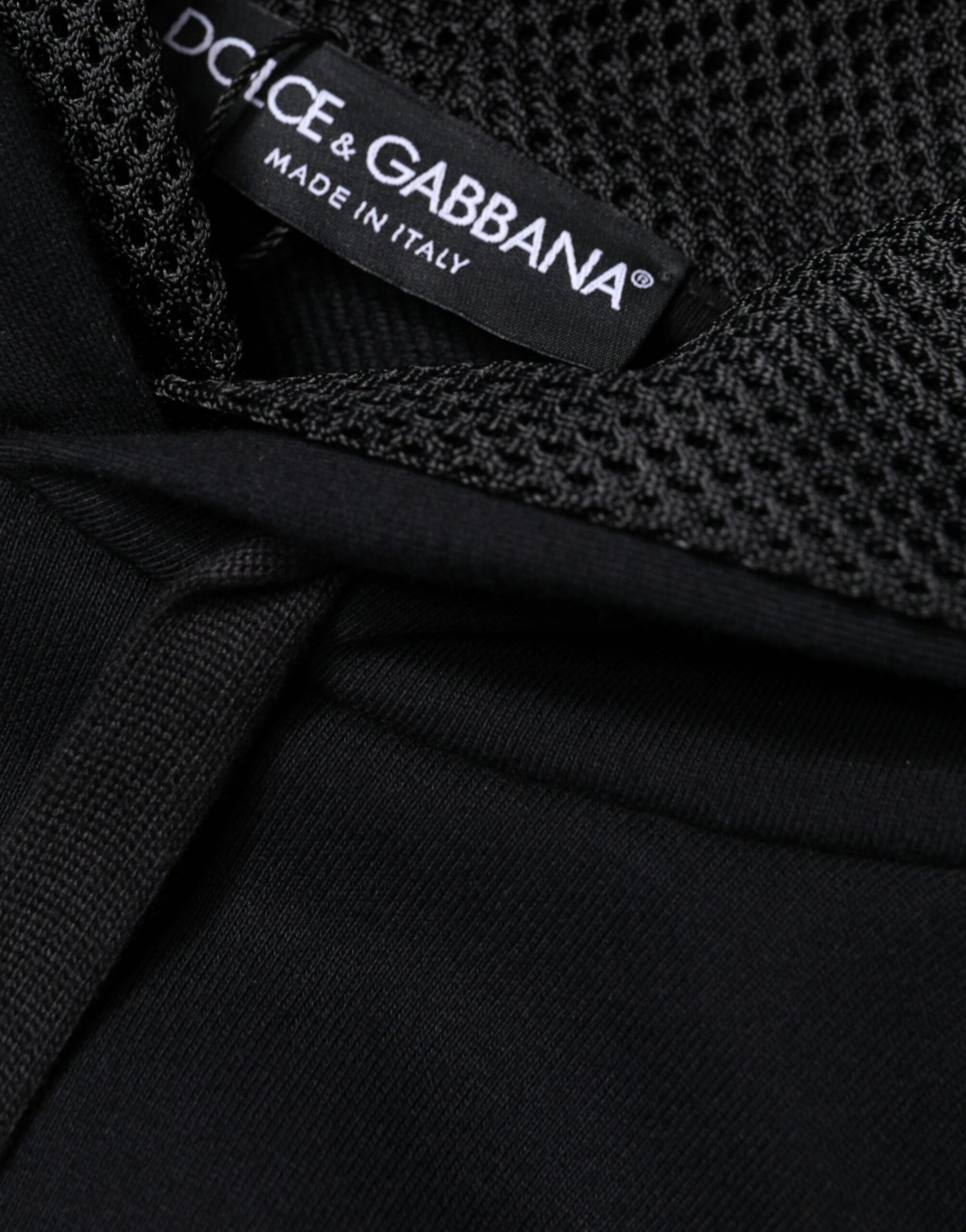 Black fabric with white label