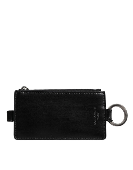 Black leather wallet with silver zipper and keychain