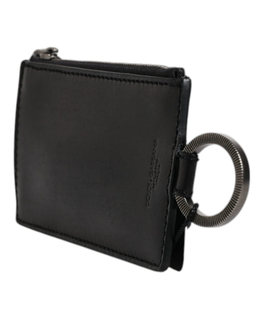 Black leather wallet with silver zipper pull