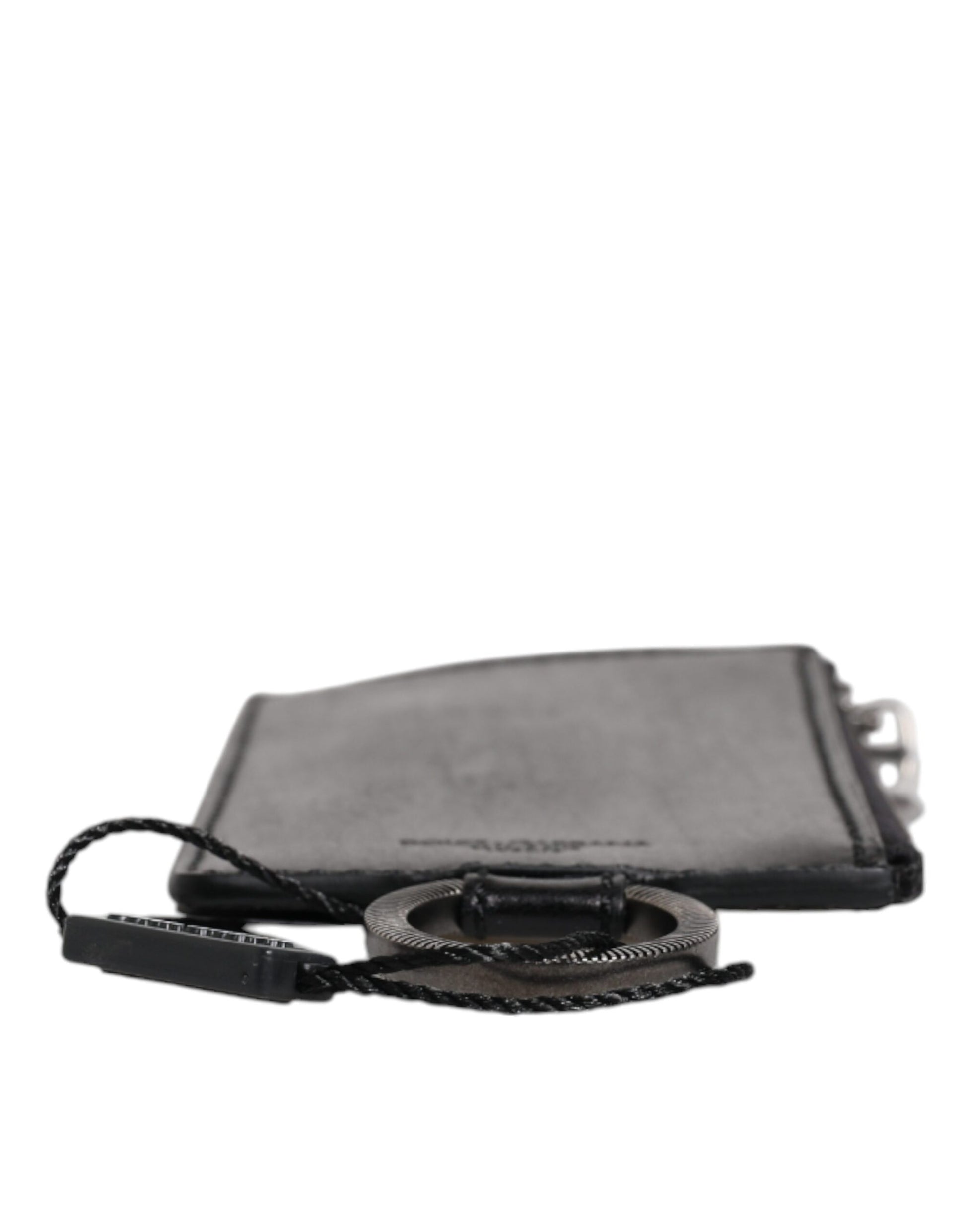 Small black leather wallet with silver zipper