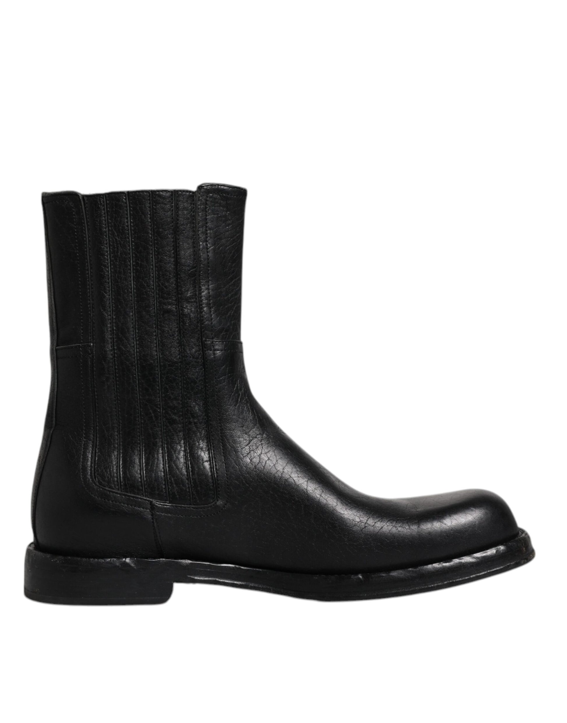 Black leather boot with stitched detailing