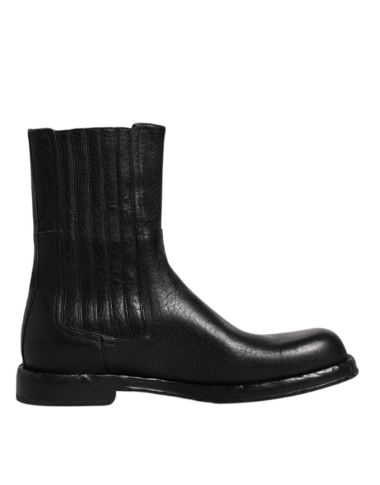 Black leather boot with stitched detailing