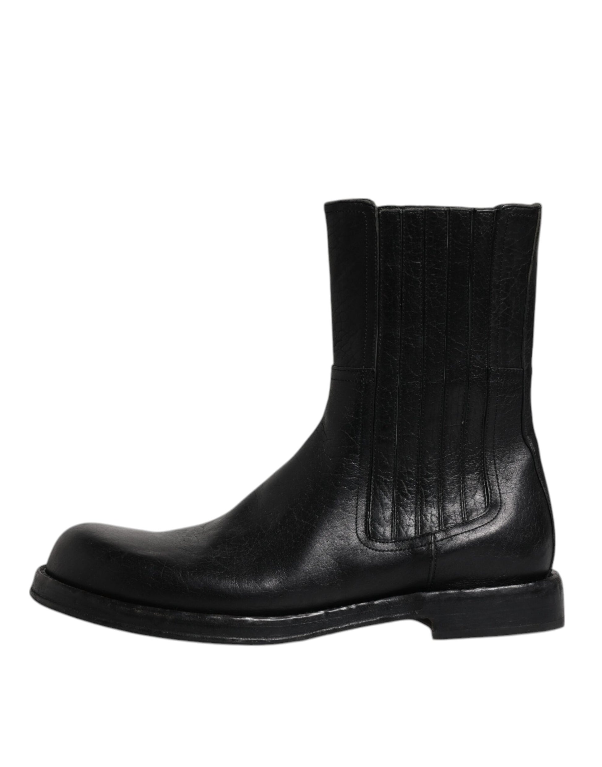 Black leather boot with stitched detailing