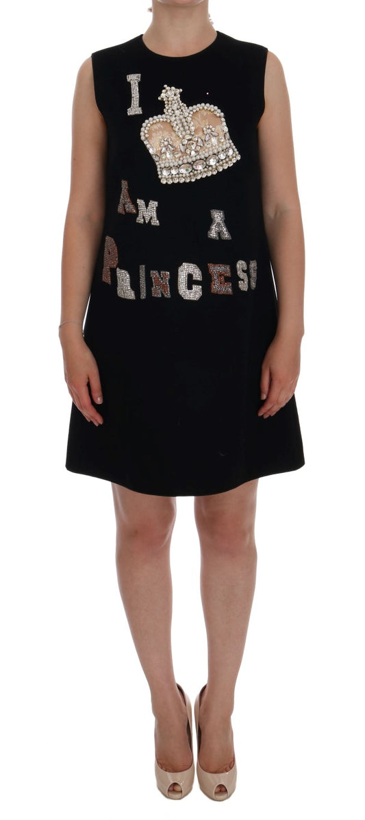 Black dress with "I am a princess" written on front