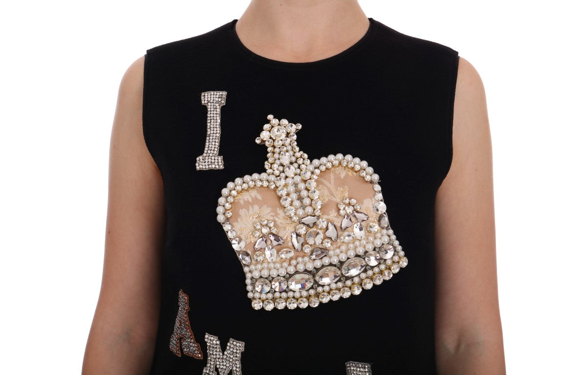 Black tank top with embellished crown design