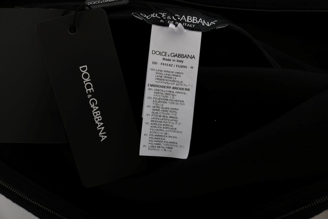 Black shopping bag with white label on front