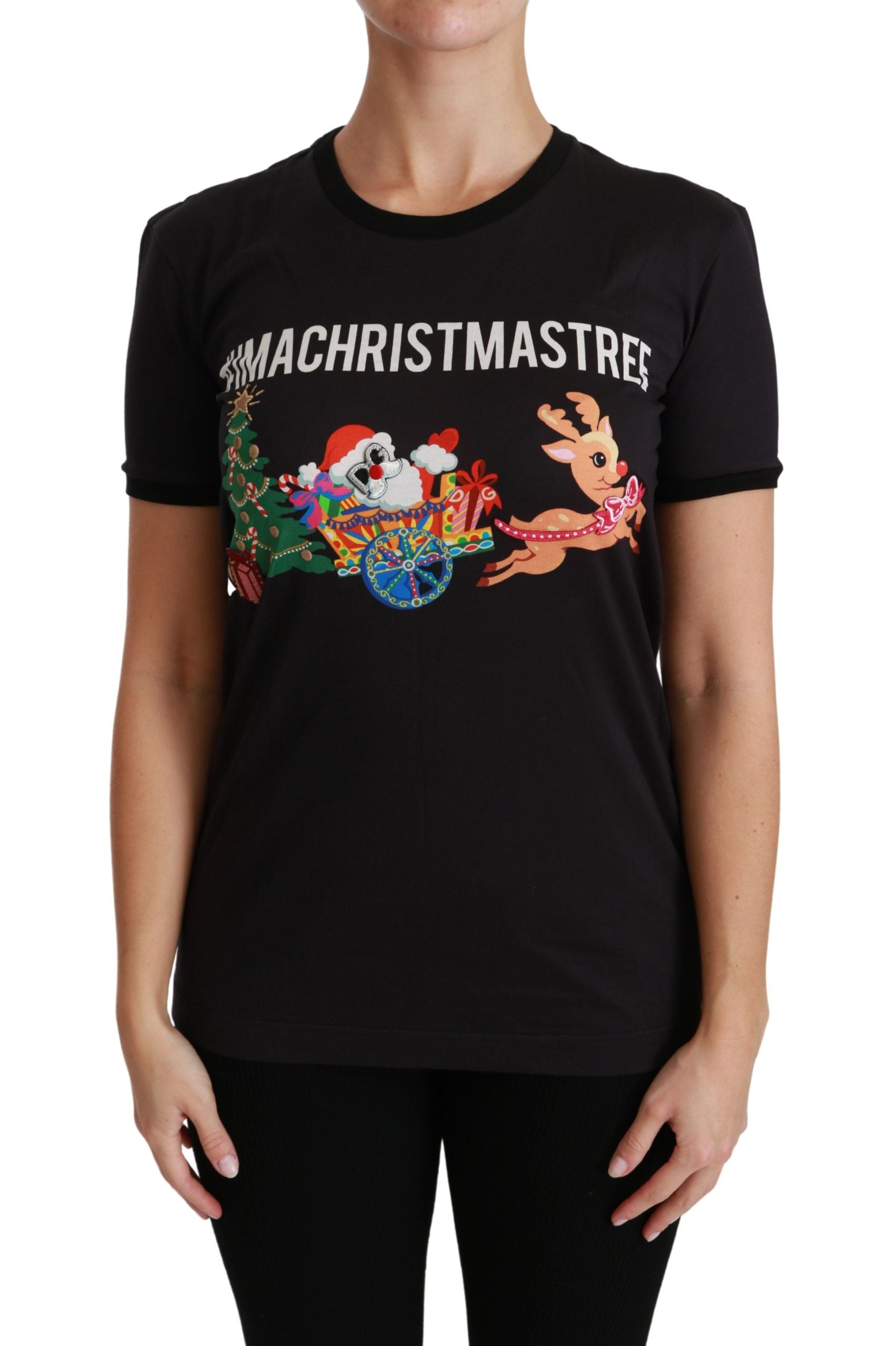 Black t-shirt with graphic design featuring cartoon characters