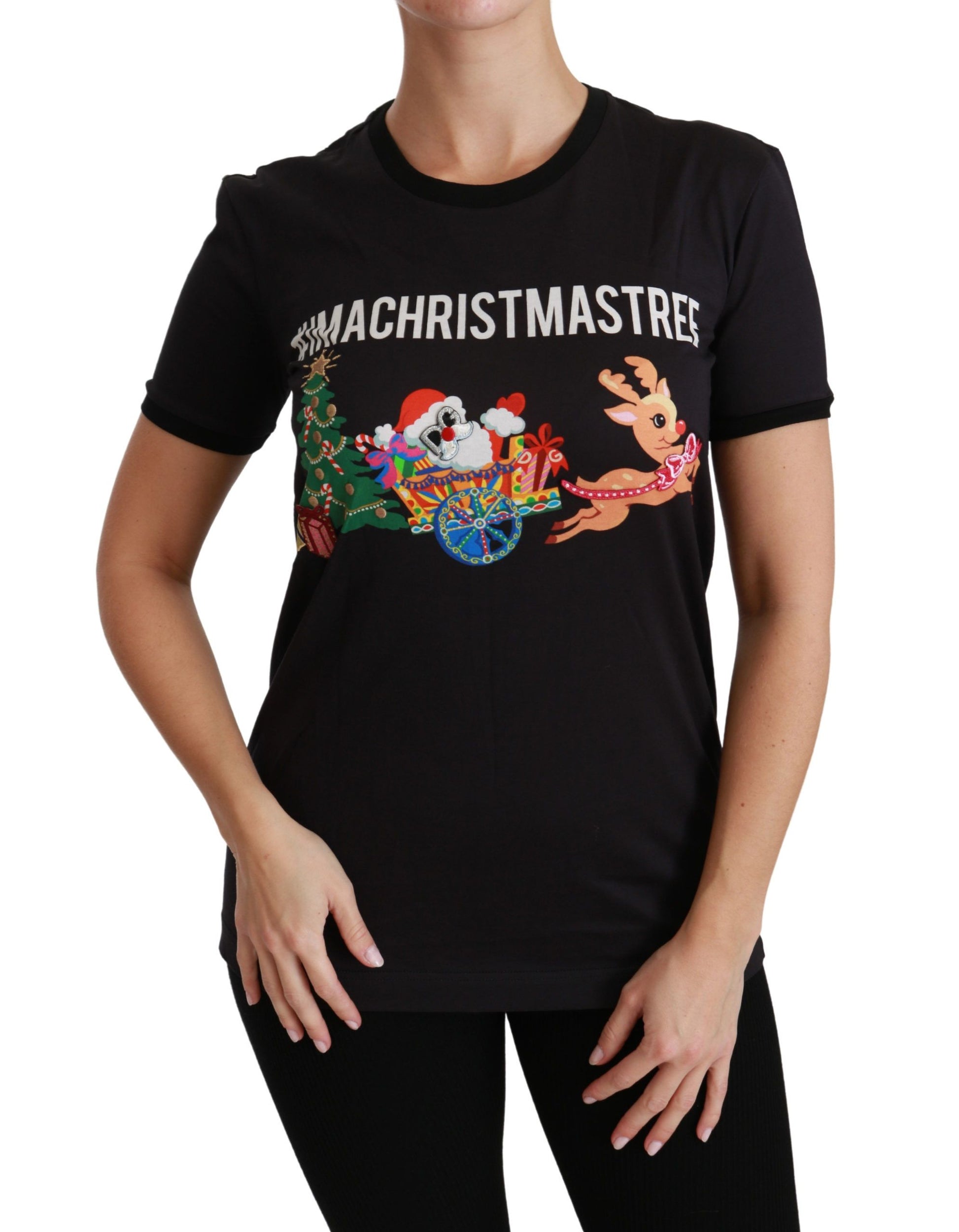 Black t-shirt with Christmas tree design