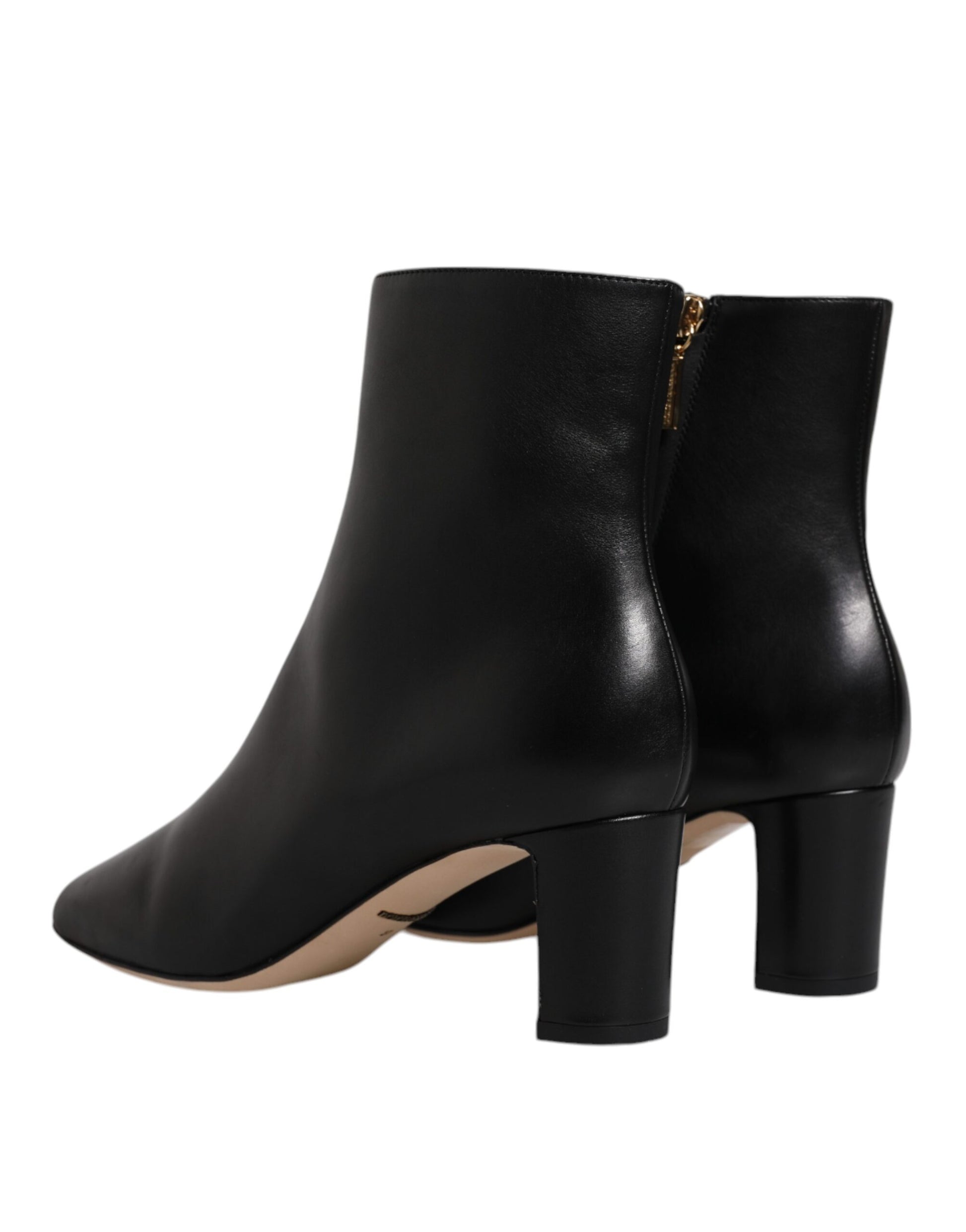 Black leather ankle boot with heel