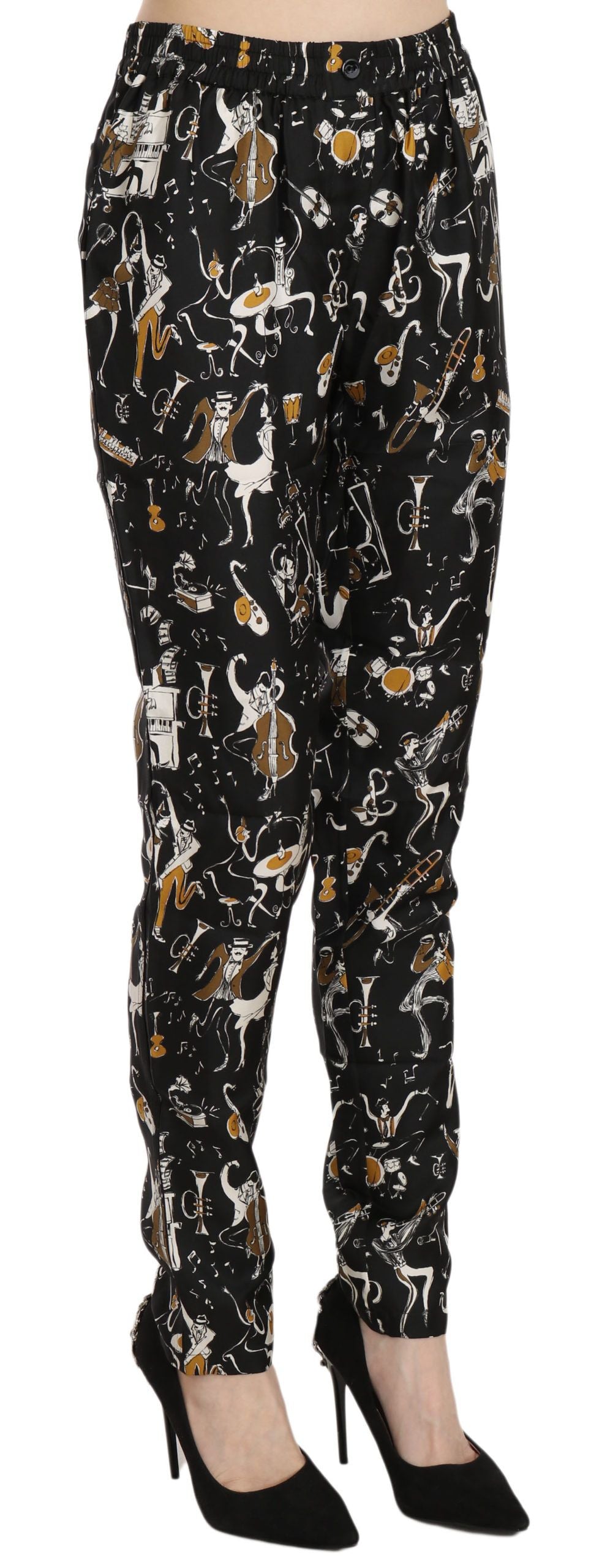 Pair of women's pants with a cat print pattern