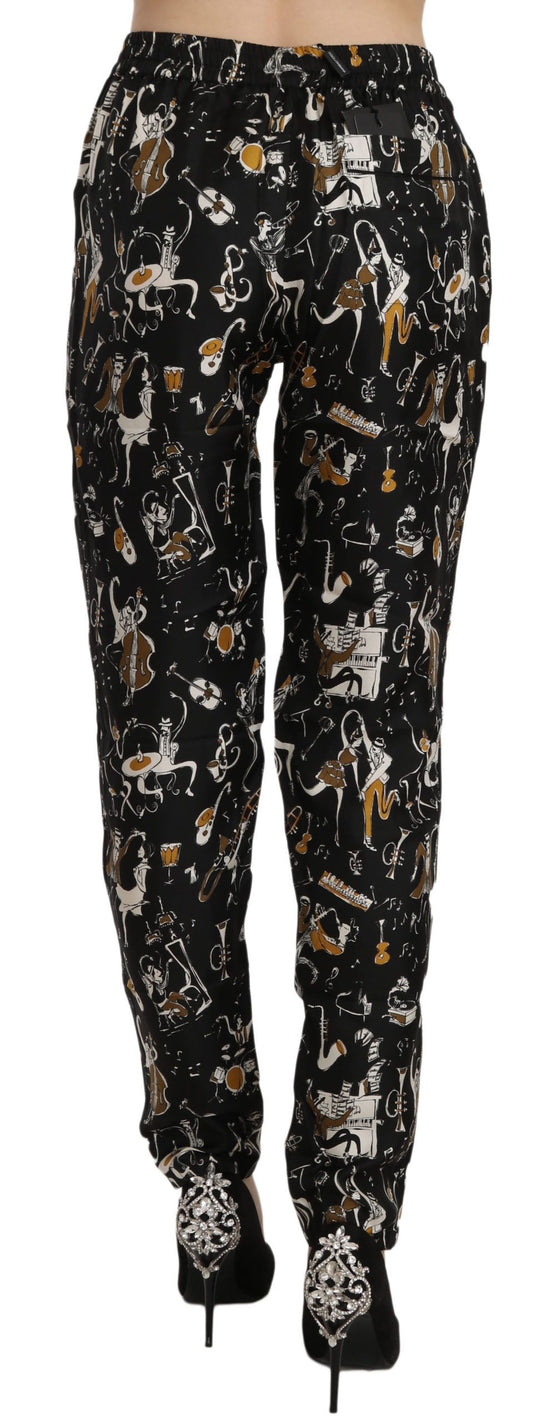 Pair of black pants with white patterned design