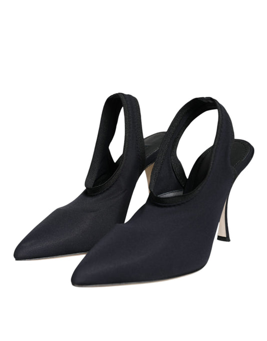 Pair of black high heel shoes with stiletto heels
