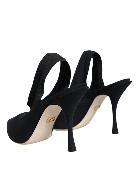 Black high heel shoes with tan soles