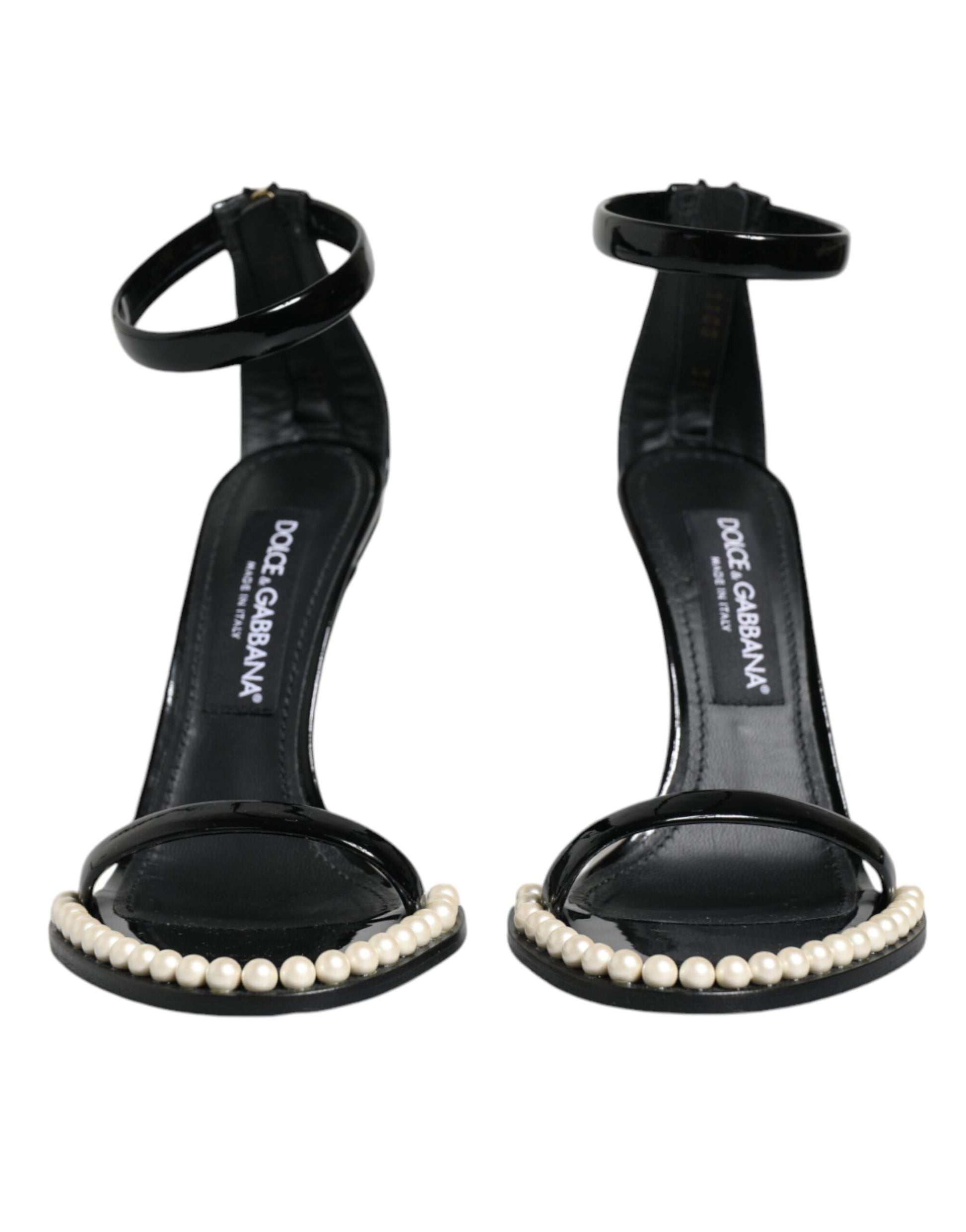 Black high heel shoes with pearl trim