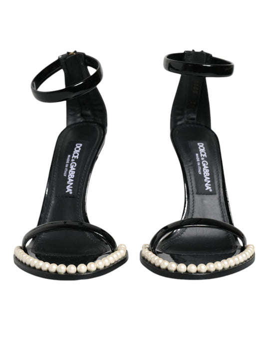 Black high heel shoes with pearl trim