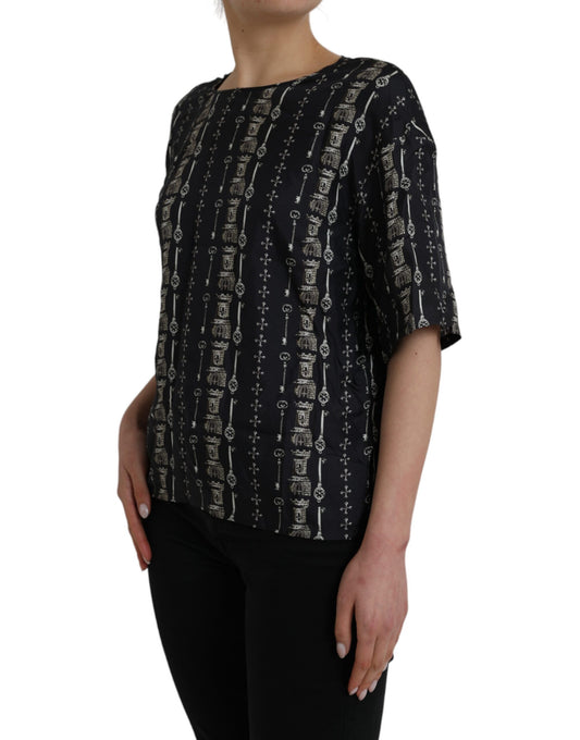 Black top with patterned sleeves