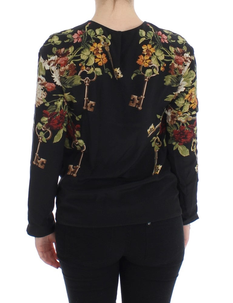 Floral embroidered back of a black top