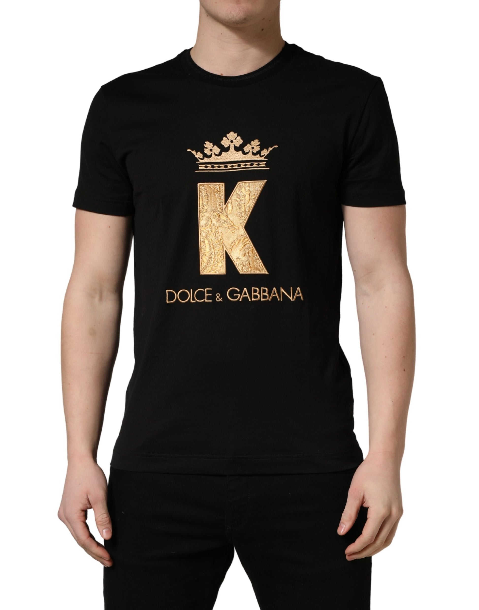 Black t-shirt with gold lettering