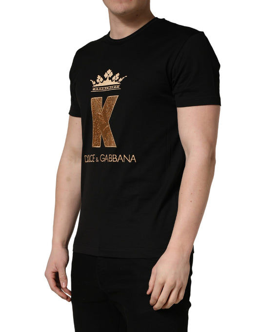 Black t-shirt with gold lettering