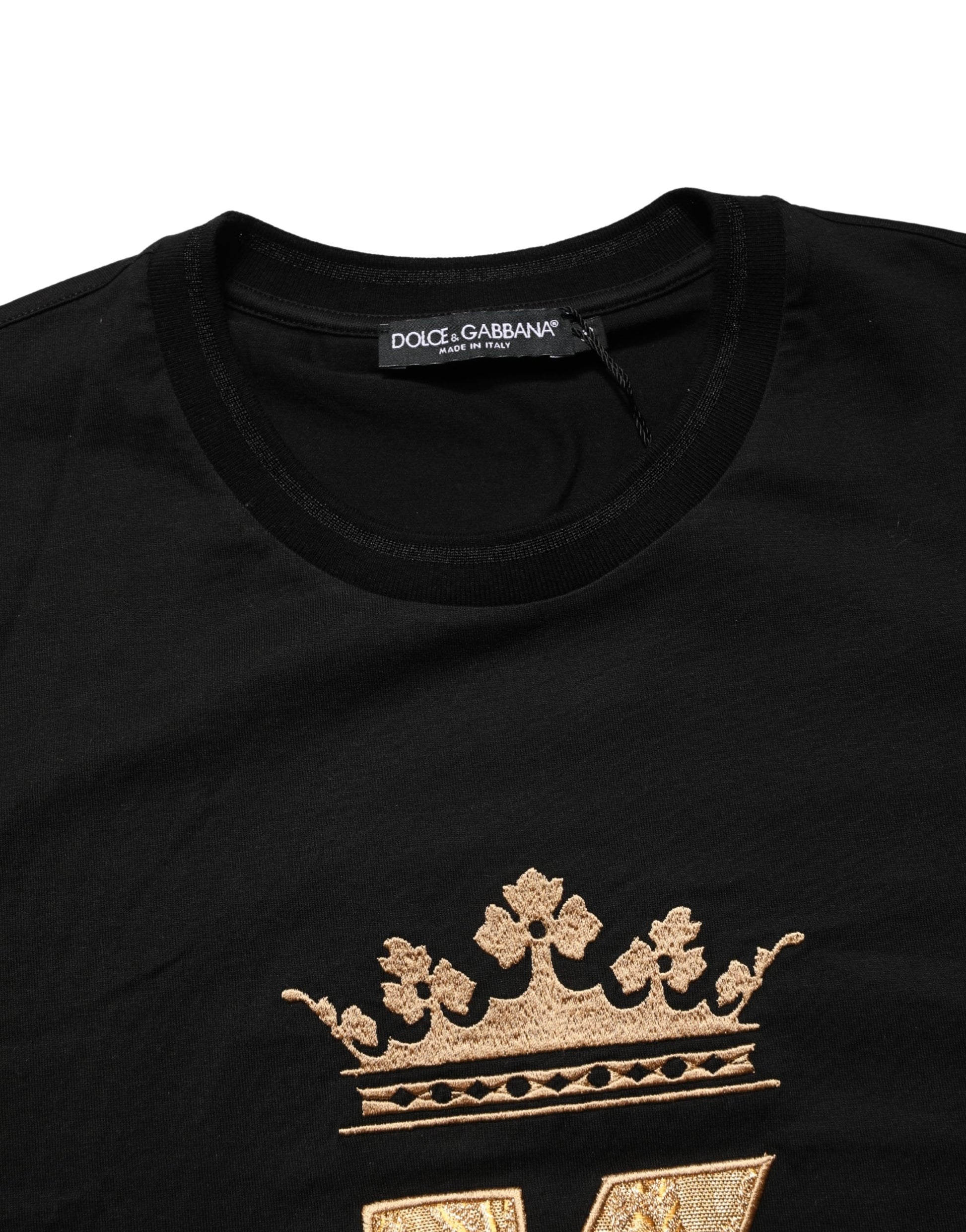 Black t-shirt with gold crown embroidery on front