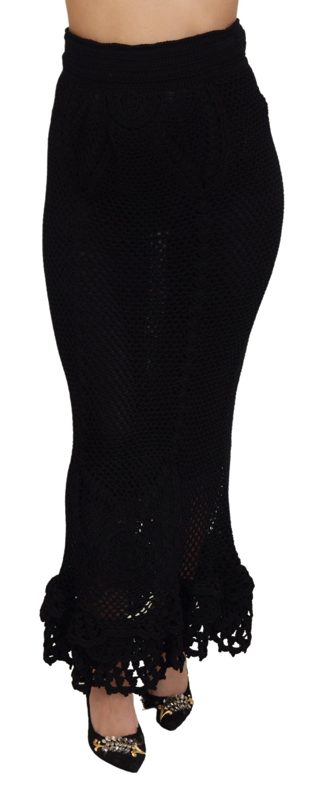 Black pants with ruffles on hem