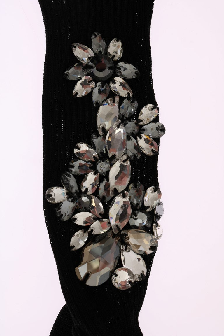 Decorative crystal embellishment on a black garment