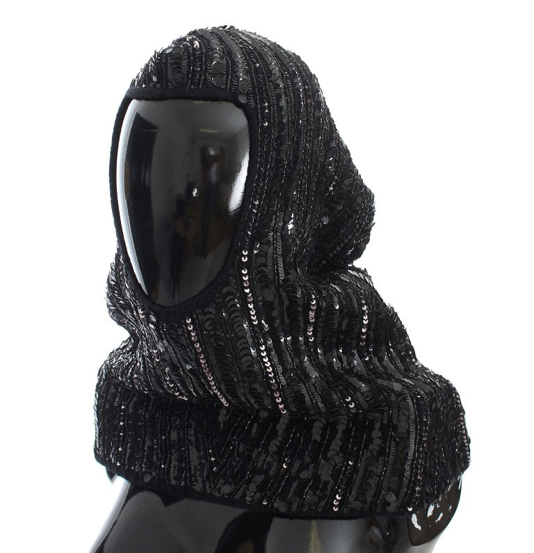 Black beanie with sequins on head
