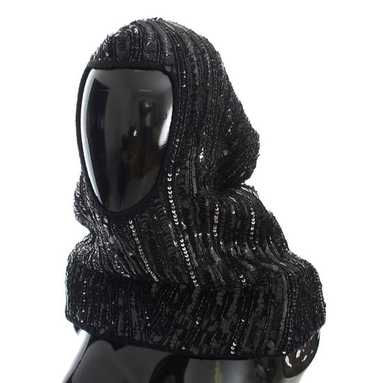 Black beanie with sequins on head