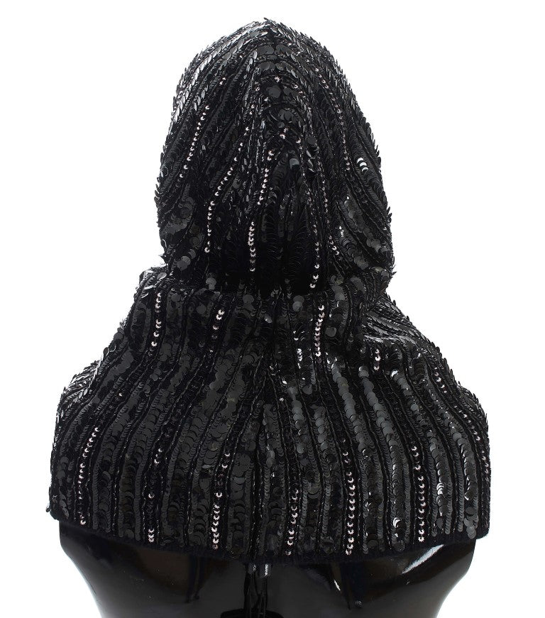 Black hooded jacket with sequins on mannequin