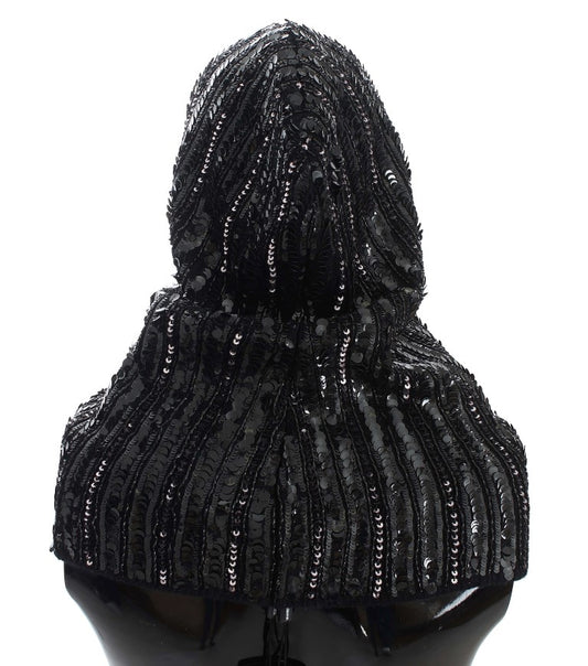 Black hooded jacket with sequins on mannequin