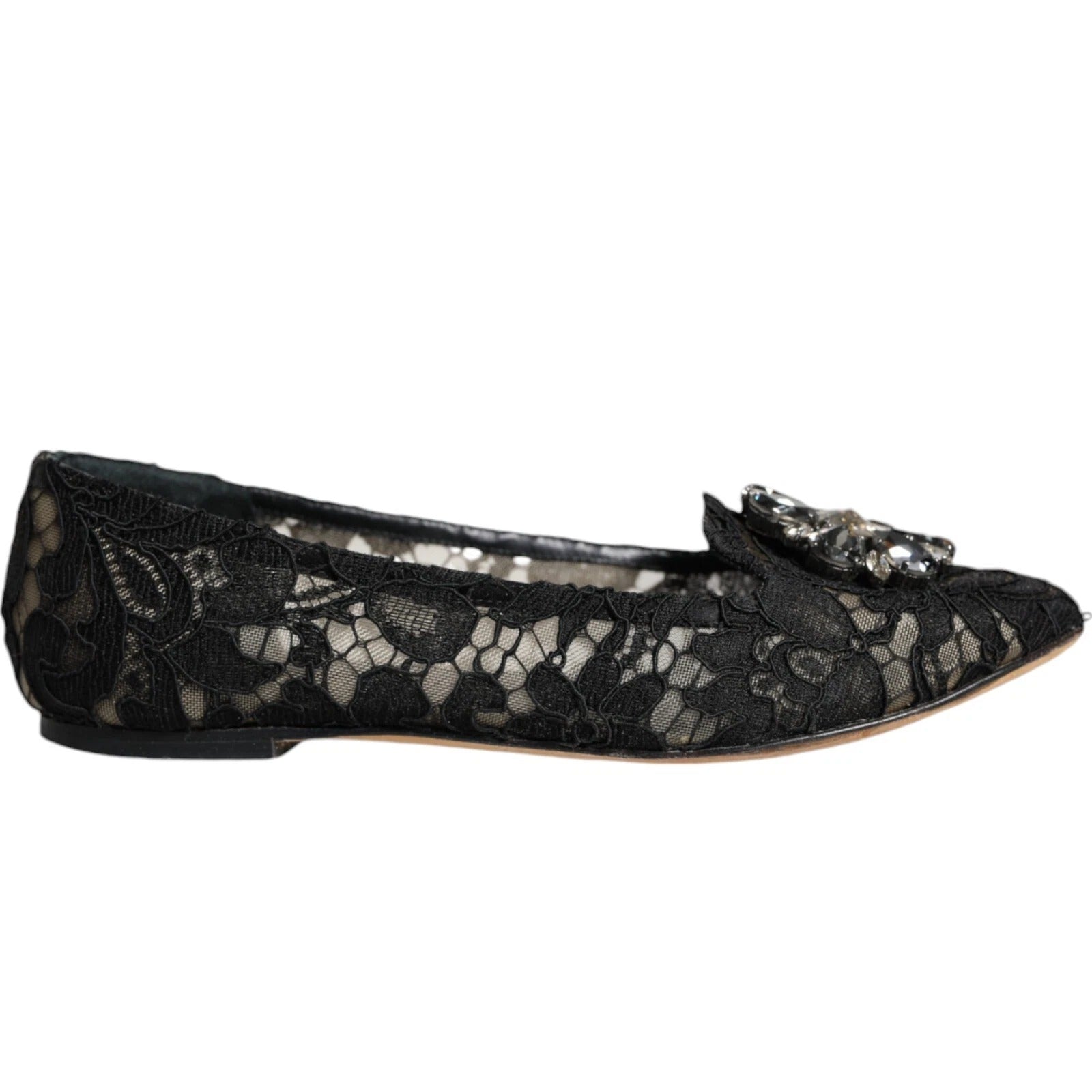 Black lace up shoe with embellishments on toe